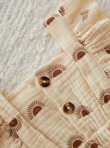 SHEIN Baby Girl Newborn Sun Print Ruffle Trim Dress With Headband - Apricot - View 3