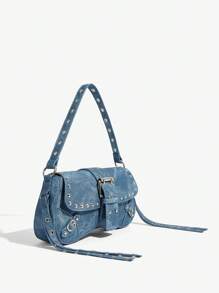 SHEIN X Lucía Bellido SHEIN SXY Bolso de hombro con decoración de remaches de moda para mujeres y adolescentes