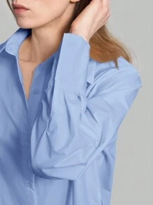 Ontre New 2026 Spring/Summer Women's Casual Loose Vacation Matching Shirt, Blue Long Shirt, Women's Shirt, Women's Button-Up Shirt, Commuting, Summer Business Casual Women's Vacation Beach Birthday Party Outfit, Women's Teacher Outfit, Light Blue Women's Office Wear Modern Urban Casual Fashion Business Casual Women's Office Wear Low-Key Old Money Style Effortless Temperament High-End Urban Commuting High-Quality Airport Women's Wear High-End Material - Blue - View 9