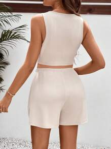 SHEIN Maternity Daily Casual Comfy Two-Piece Set - Khaki - View 2