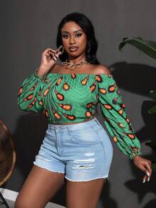 Slaydiva Damen Große Größen Bluse mit Off-Shoulder Crop-Top Schnitt für den Urlaub