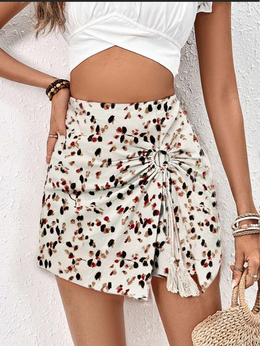 SHEIN Frenchy Quần short thường ngày mùa hè dành cho nữ có in hình và trang trí hình tròn - Nhiều màu - Xem 1