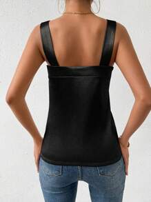 Chiquease 女性夏季純色時尚背心上衣 - 黑色 - 查看 2