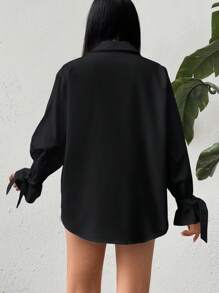 EURMUSE Oversized Devil Eye Sequin Embroidery Long Sleeve Shirt - Hitam - View 2