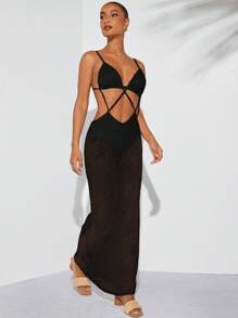 Hauture Crisscross Cut Out Backless Dress - Black - View 1