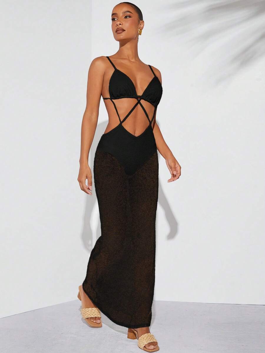 Hauture Crisscross Cut Out Backless Dress - Black - View 1