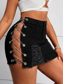 Slaydiva Váy dây xích co giãn denim cỡ lớn - màu đen - Xem 4