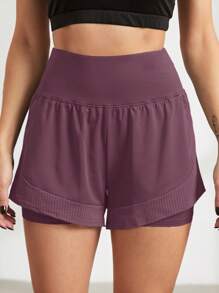 Powerista Short deportivo de mujer de unicolor, simple y diario, shorts jogger, shorts cortos cómodos de sudadera - Rojo violeta - Ver 5