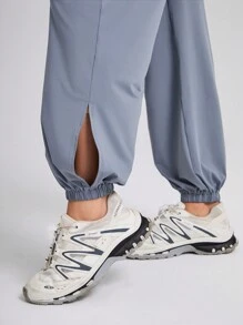 Easithlete Women's Solid Drawstring Waist Pocket Casual Sports Sun Protection Long Pants - Grey - View 3
