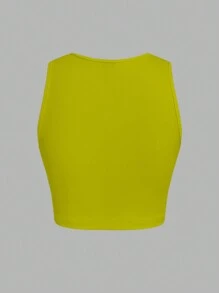 Slaydiva Music Festival Sexy All-Match Low-Cut White Ribbed Women's Tank Top, Casual And Versatile - Yellow - View 2