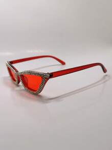 015068863-0007-17077 1 pieza Gafas de ojo de gato con marco rosa, decoración de cristales y strass, de lujo para fiestas y festivales. Lindo y de moda, adecuado para fiestas con temática. (Incluye paño de limpieza) Gafas de novia blancas/Accesorio de boda, San Valentín, para verano, playa, al aire libre, viajes