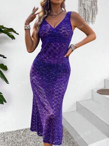 Hollow Out V-Neck Sleeveless Knitted Coverup Dress For Vacation