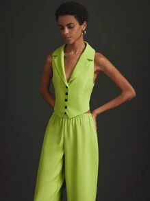 Aveloria Modichic Traje de chaleco largo y pantalón de estilo profesional OL de alta gama de unicolor con correa trasera, ajuste entallado, moderno, adecuado para el trabajo, la ropa de profesora