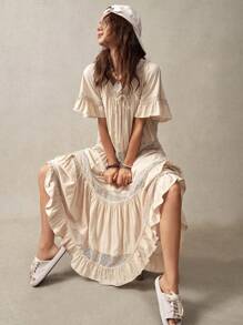 Bohemela 假期杏色女性波西米亞風格連衣裙 - 杏色 - 查看 3