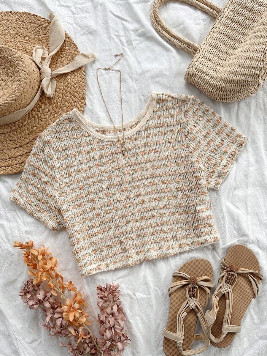 Soleia Camiseta de crochet de punto medio transparente para mujeres para vacaciones en la playa del mar, colores dulces - Multicolor - Ver 1