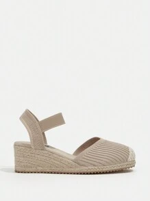 Styleloop Zapatos de mujer moda cuña con tira de tobillo y trenza de punto para vacaciones, color beige, zapatos de verano rebajas, zapatos de vuelta al colegio para estudiantes universitarias, zapatos con estilo boho, vintage, cottage core, francés para Halloween, Navidad, otoño - Albaricoque - Ver 1