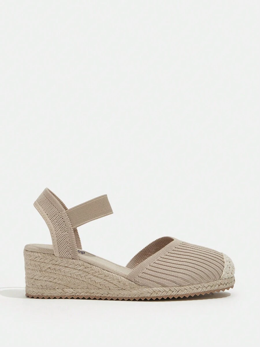 Styleloop Zapatos de mujer moda cuña con tira de tobillo y trenza de punto para vacaciones, color beige, zapatos de verano rebajas, zapatos de vuelta al colegio para estudiantes universitarias, zapatos con estilo boho, vintage, cottage core, francés para Halloween, Navidad, otoño - Albaricoque - Ver 1