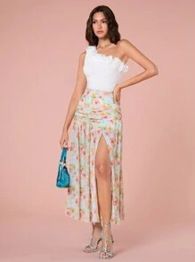 Enchnt 優雅花卉緊身高腰女裙，適用於夏季 - 粉色 - 查看 3