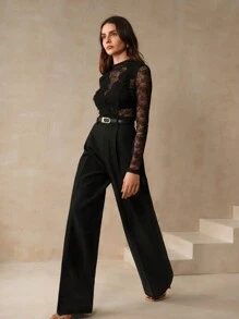 Anewsta Maillard Fashionable Commuter Women Pocket Loose Straight Pants - Black - View 5