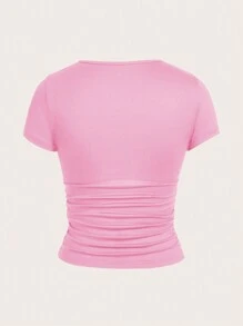 SHEIN EZwear Camiseta feminina de malha justa, pacote com várias peças - Rosa chiclete - Visão 8