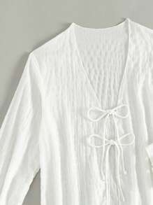 SHEIN Swim 2 piezas/set Ropa de playa de unicolor con textura, para el verano - Blanco - Ver 8