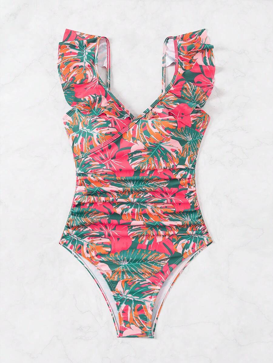 SHEIN DD+ Ladies' OnePiece Random Flower Pattern Swimwear (Copyright