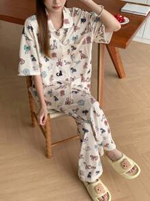 DAZY Cute Cat Allover Print Pajama Set - Yellow - View 5