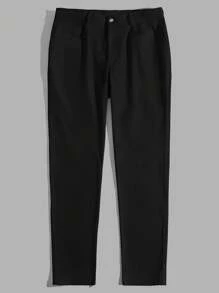 Manfinity RebelGame Men Solid Color Daily Commute Woven Slim Fit Pants With Pockets, Fall - Black - View 2