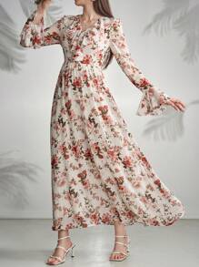 Modelyn Đầm dài tay đơn giản hàng ngày in ngẫu nhiên dành cho nữ - trái cam - Xem 6