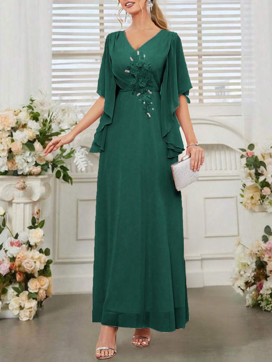 SHEIN Belle Robe de mariée florale élégante et romantique - Vert sapin - Voir 1