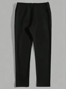 Manfinity RebelGame Men Solid Color Daily Commute Woven Slim Fit Pants With Pockets, Fall - Black - View 8