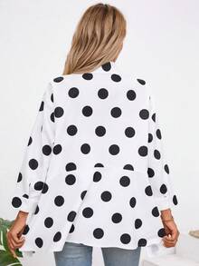 Women's Vacation Casual Polka Dot Printed High-Low Shirt - Black and White - View 2