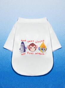 GAWX 艺术家白色宠物猴印花鸟眼面料 T 恤，1 件，节日 - 彩色 - 查看 2