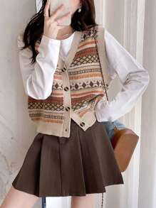 Vintage Diamond Check V-Neck Cardigan Vest