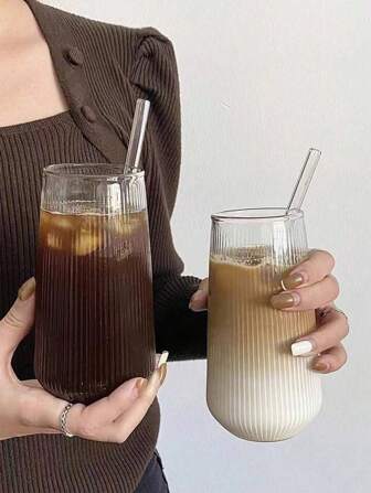 SHEIN 1PC 500ml 16.6oz Vintage Stripe Stripes Glass Cup,High Borosilicate Glass Vertical Grain Glass Cups,Ribbed Transparent Coffee Cup,Suitable For Drinking Water,Milk,Oats,Tea,Fruit Juice, Breakfast, Coffee, Beverages,Etc,Suitable For Cafe,Families, Restaurants, Parties, Dances, Offices,Father's Day Gifts, Mother's Day Gifts, Gifts For Friends,Gifts For Boyfriends And Girlfriends, Gifts For Family Members, Gifts For Teachers,Gifts For Colleagues Christmas For Holiday Gift Giving