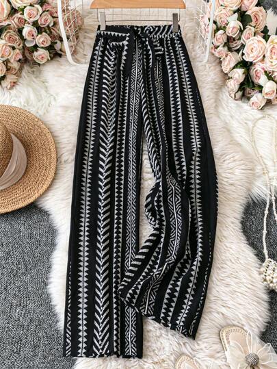 Breezaya 全版印花腰帶寬腿休閒假期長褲