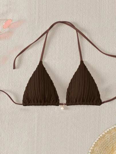 SHEIN Swim Áo bikini màu nâu đơn giản hàng ngày cho nữ đi biển mùa hè