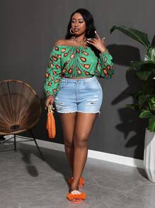 Slaydiva Damen Große Größen Bluse mit Off-Shoulder Crop-Top Schnitt für den Urlaub