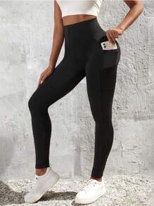 SHEIN Essnce Phone Pocket Wideband Waist Leggings
