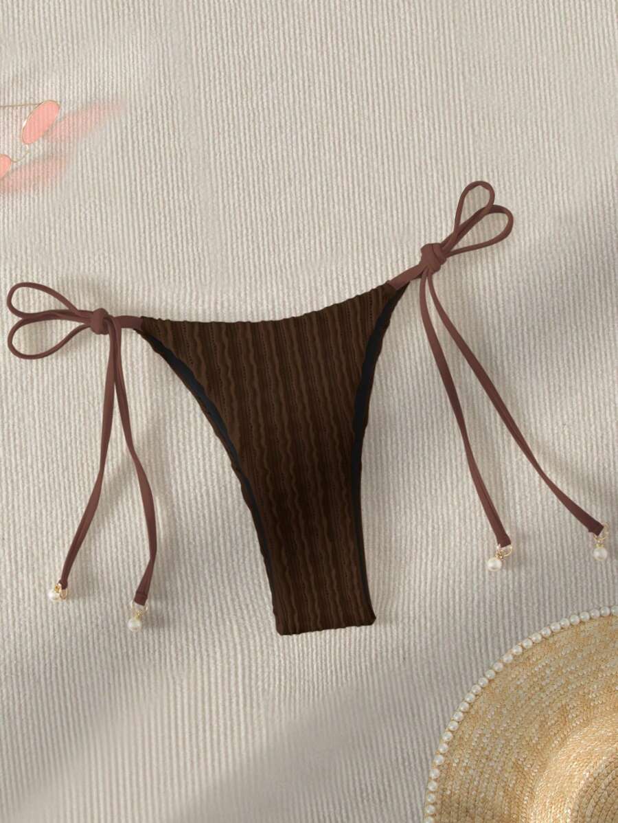 Swim Mod 女士實色簡約日常棕色比基尼下著，適用於夏季沙灘 - 咖啡棕 - 查看 1