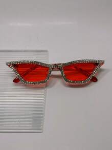 015068863-0007-17077 1 pieza Gafas de ojo de gato con marco rosa, decoración de cristales y strass, de lujo para fiestas y festivales. Lindo y de moda, adecuado para fiestas con temática. (Incluye paño de limpieza) Gafas de novia blancas/Accesorio de boda, San Valentín, para verano, playa, al aire libre, viajes