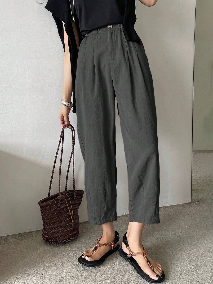 DAZY 纯色商务/休闲百搭七分裤，教师裤，女士正装裤 - 深灰色 - 查看 1