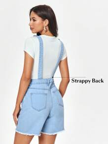 SHEIN EZwear Coolmax Women Raw Hem Short Denim Overalls - Light Wash - View 2