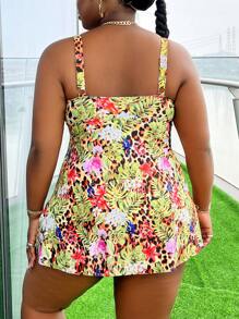 SHEIN Swim Curve Plus Size Women's Random Printed Simple Daily Swim Dress Summer - Multicolor - View 2