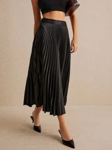 Poéselle 素色百褶半身裙 - 黑色 - 查看 5