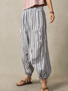 Bohemela Quần Jogger sọc dọc dáng rộng màu xám dành cho nữ dành cho kỳ nghỉ - Nhiều màu - Xem 3