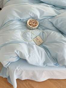 3pcs Lightweight Blue Solid Color Bedding Set, Including Duvet Cover & Pillowcase, Suitable For Boys, Girls, School Students And Dorm Room, Soft Winter