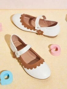 Mini mi Zapatos planos sencillos y diarios para niños con decoración de flores y bloques de colores - Blanco - Ver 2