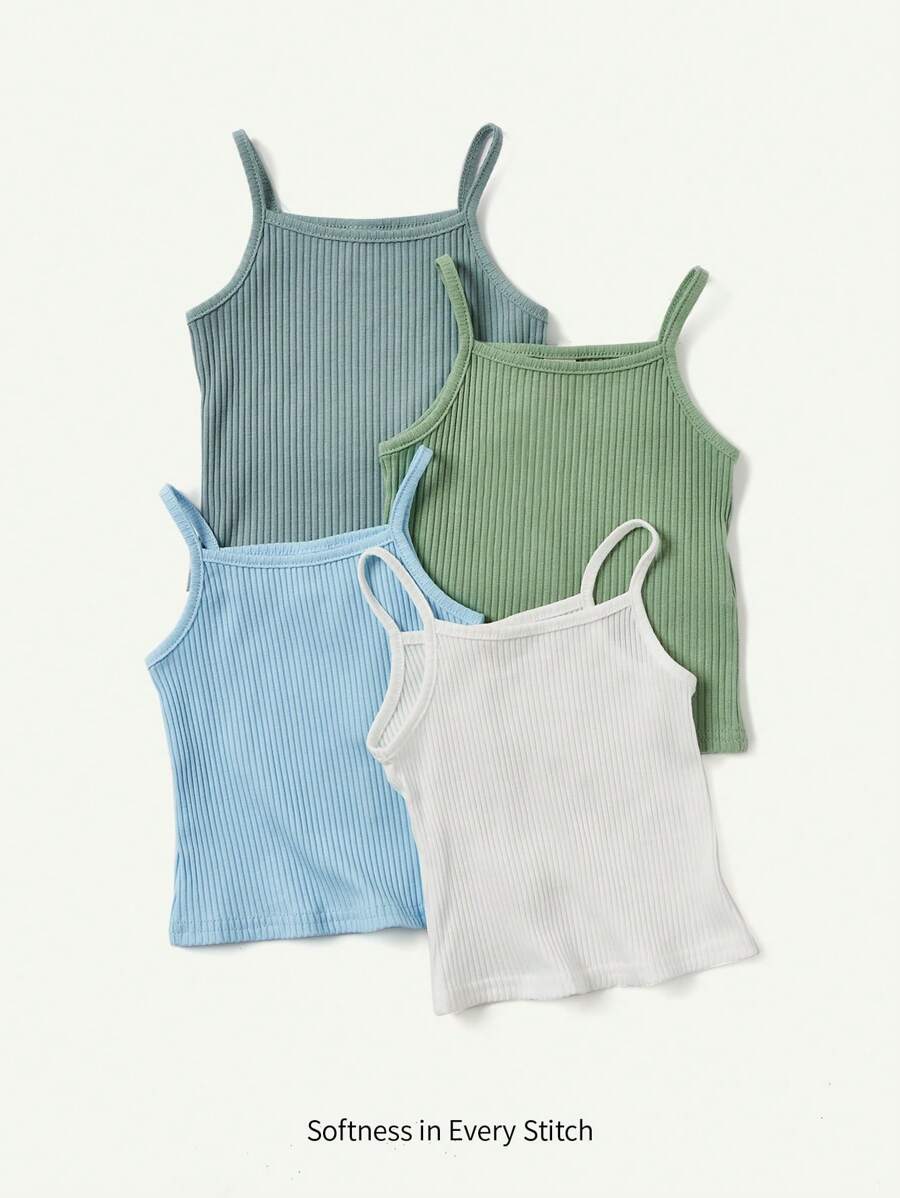 Cozy Pixies Baby Girl's 3pcs Casual And Soft Knit Solid Color Tank Tops Set - Blue - View 1
