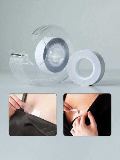 5m/Rollo Cinta de doble cara de moda para mujeres, cinta adhesiva invisible para levantar el busto, adecuada para viajes, deportes, exteriores, ropa y Body, bufanda, belleza, aplicable a todo tipo de telas y pieles, cortador + cinta transparente, Halloween, Navidad